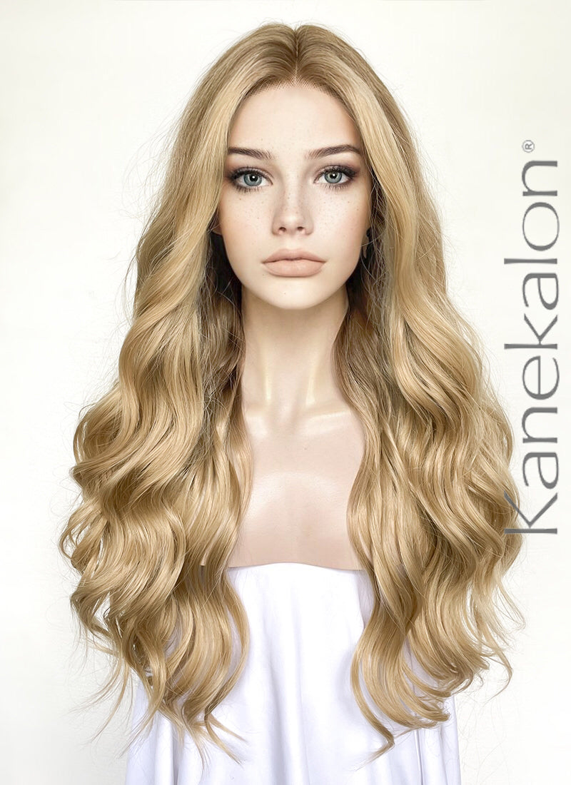 Balayage Blonde With Brown Roots Wavy Kanekalon Lace Front Synthetic Wig LF3306