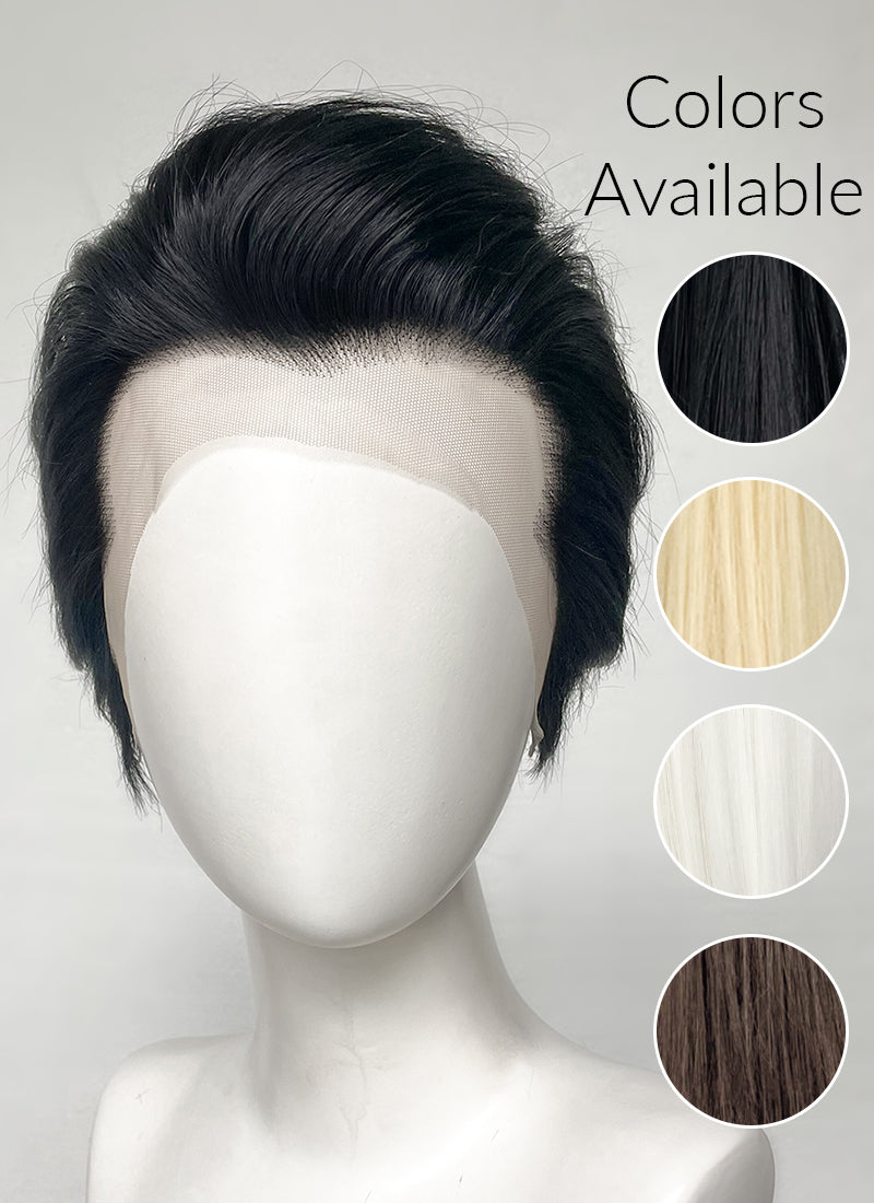 Elvis Black Straight Slicked Back Lace Front Synthetic Men s Wig LF6010