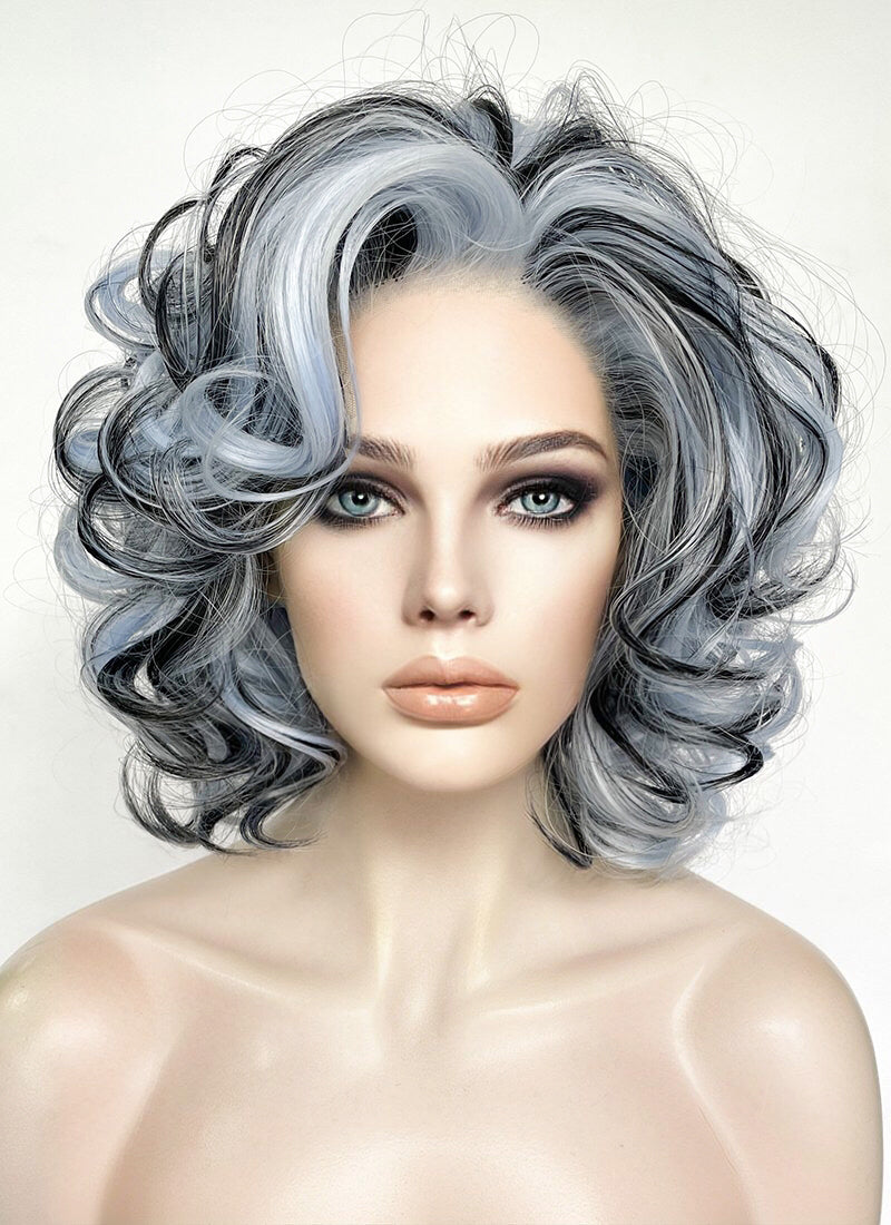 Curly hot Blue Grey Bob Wig