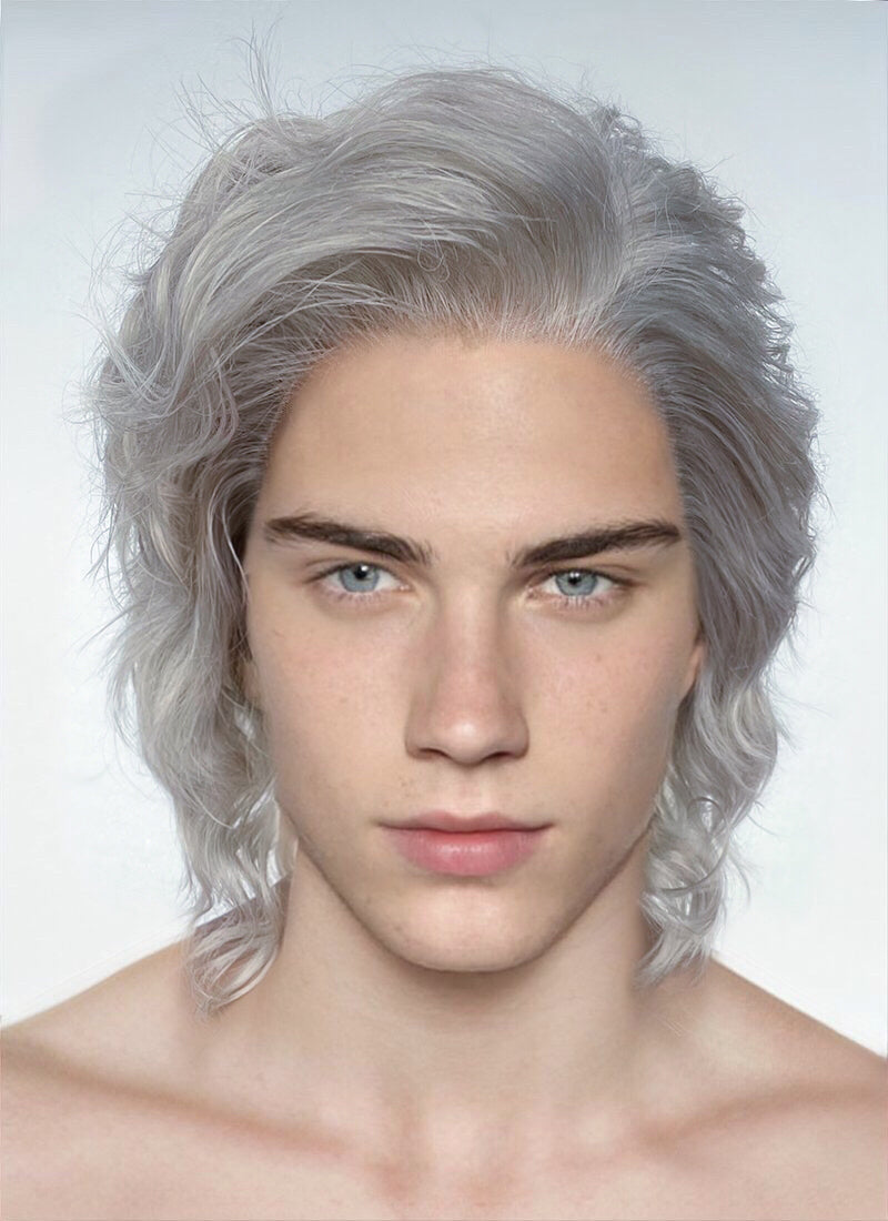 Light Grey Wavy Lace Front Synthetic Men s Wig LW4020