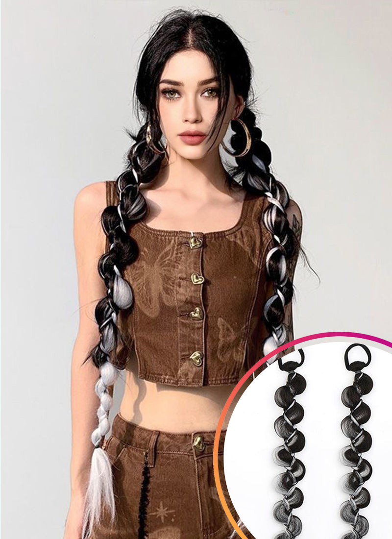 Black Ponytail Extensions, Black Hair on Elastic Band, Synthetic
