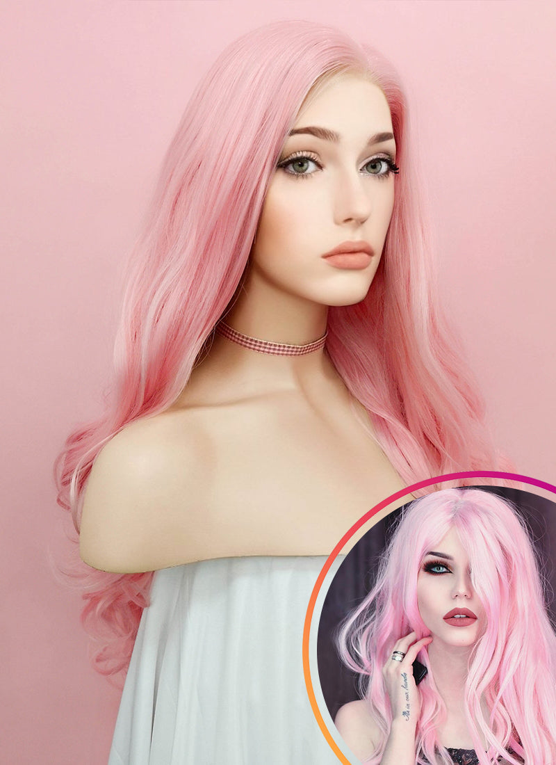 Pastel Pink Wavy Lace Front Synthetic Wig LF084