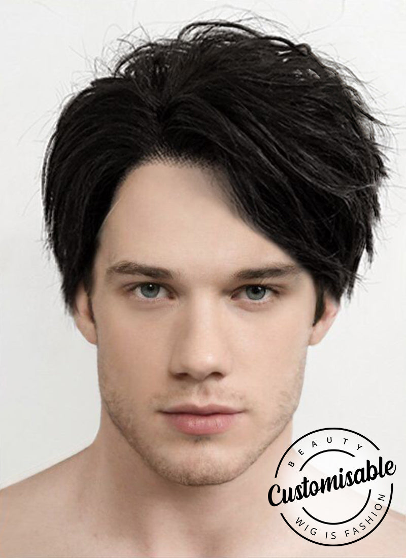 Black Straight Pixie Lace Front Synthetic Men s Wig LF1312B Customisable