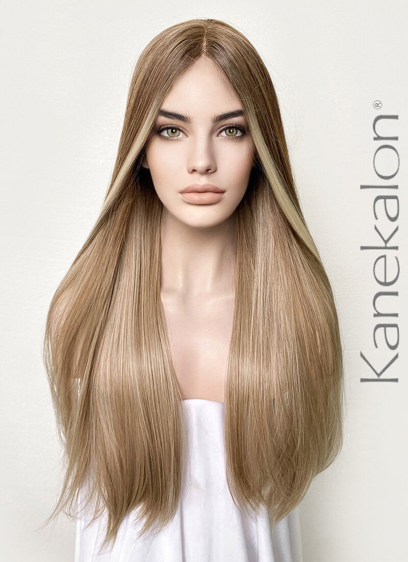 Brown Blonde Ombre Money Piece Lace Front Kanekalon Wig