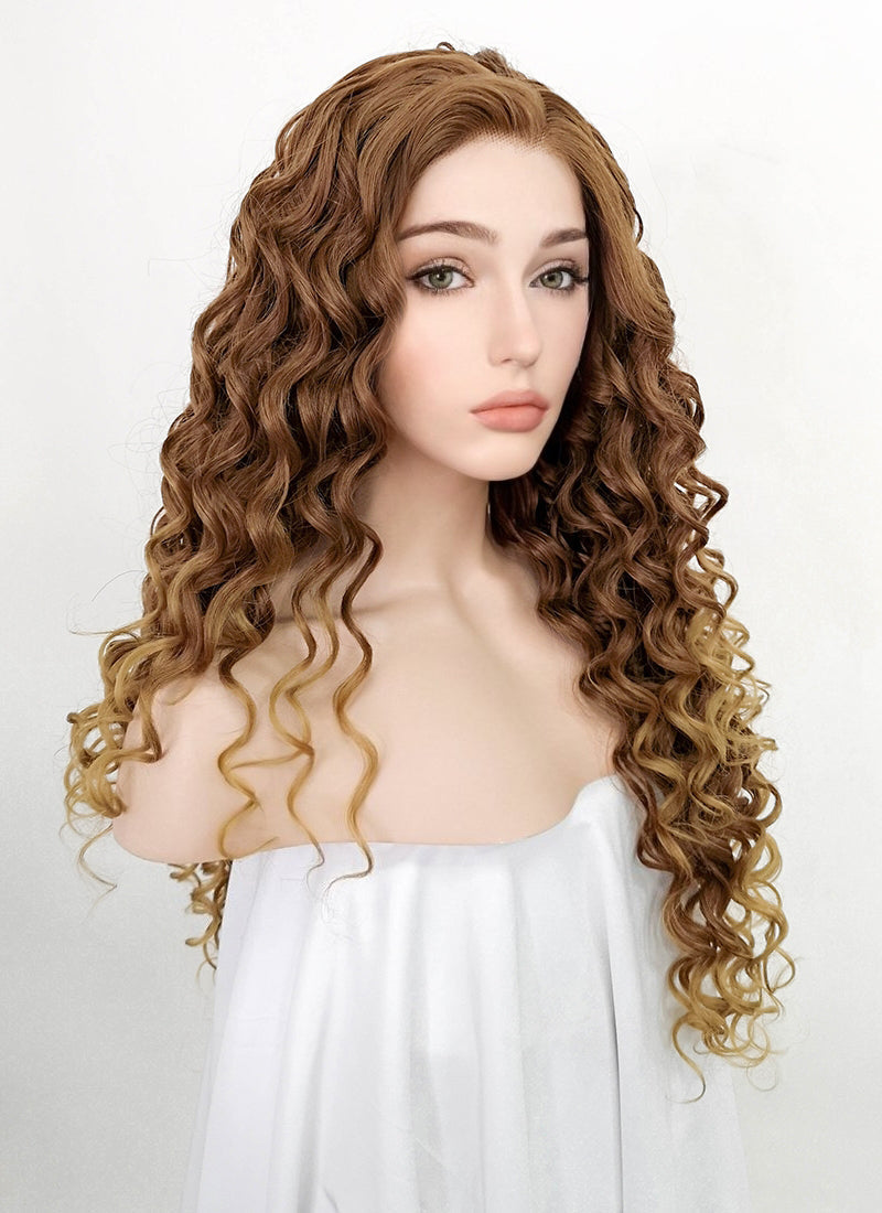 Two Tone Brown Curly Lace Front Synthetic Wig LF3215