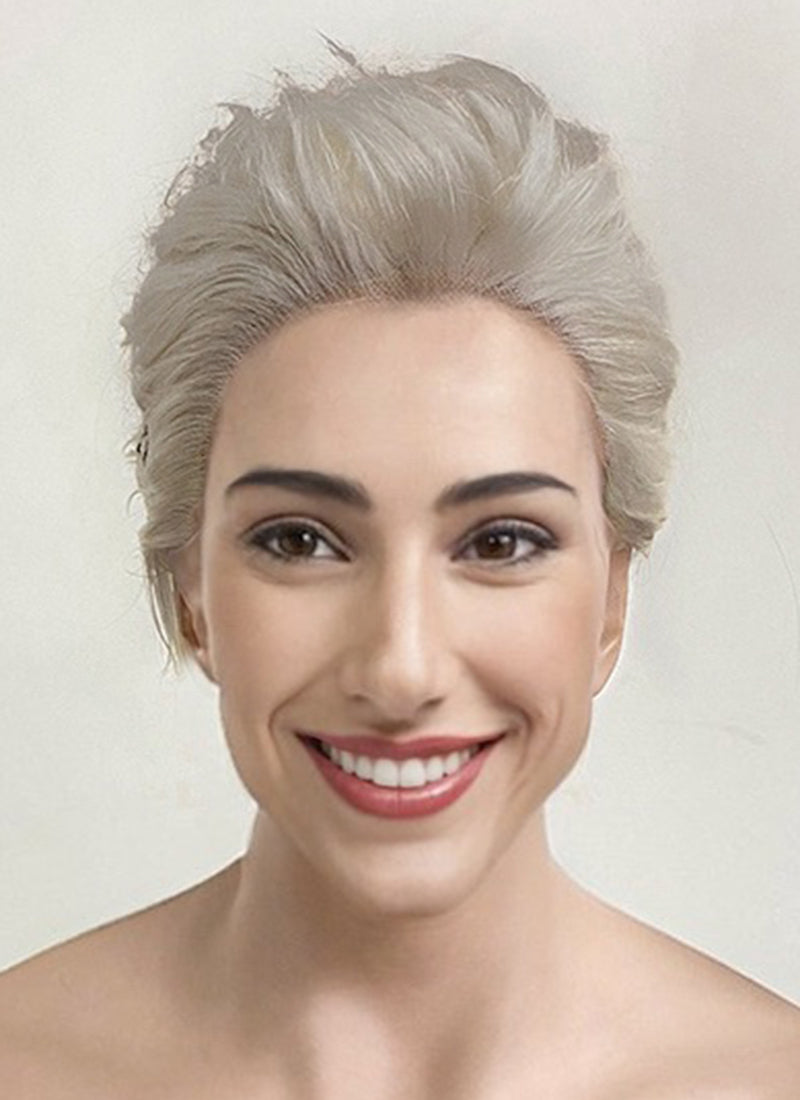 The Sandman Desire Pastel Blondish Grey Straight Pixie Lace Front Synthetic Men s Wig LF5143A