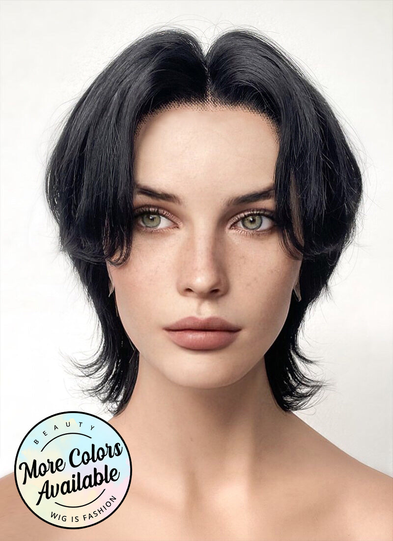 Jet Black Wolf Cut Lace Front Synthetic Men s Wig LF6016