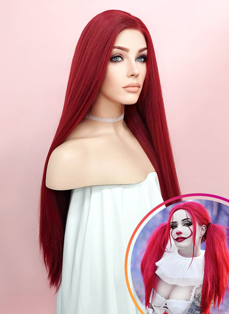 Straight Yaki Red Lace Front Synthetic Wig LF624A