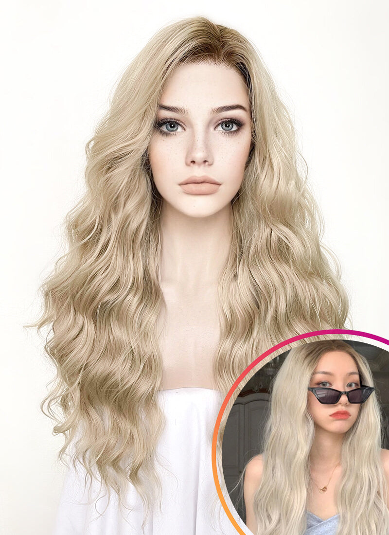 Wowfactor celebrity Ash blonde wavy lace front newest h.d brown root wig