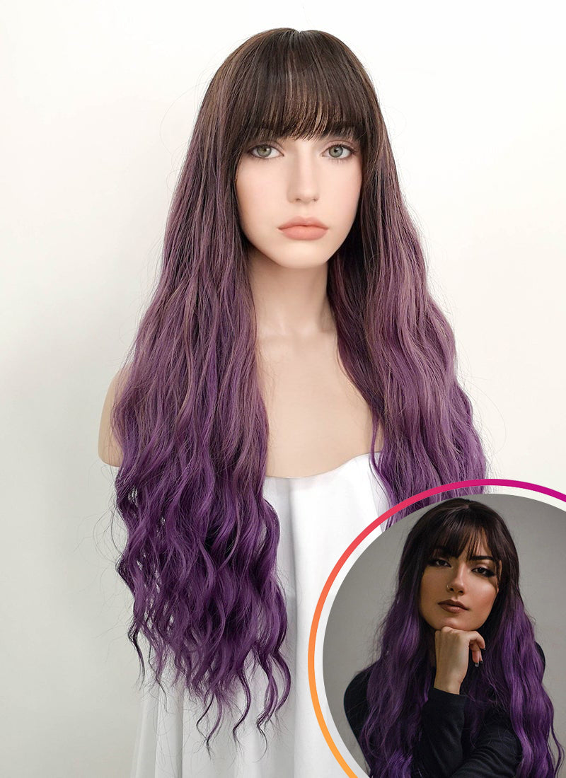 Two Tone Purple With Dark Roots Synthetic Wig WigIsFashion Wig