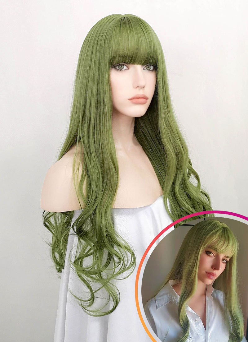 Green Wavy Synthetic Wig WigIsFashion Wig Is Fashion