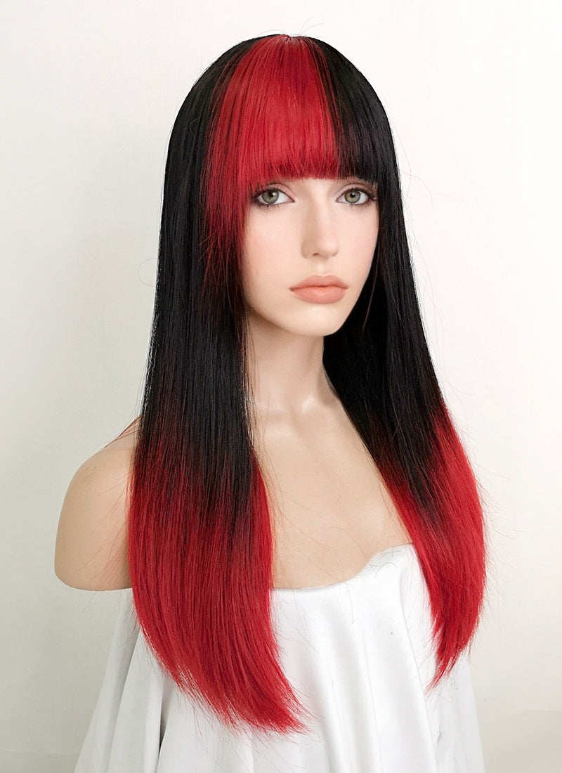 Black Red Ombre Straight Synthetic Wig Wig Is Fashion