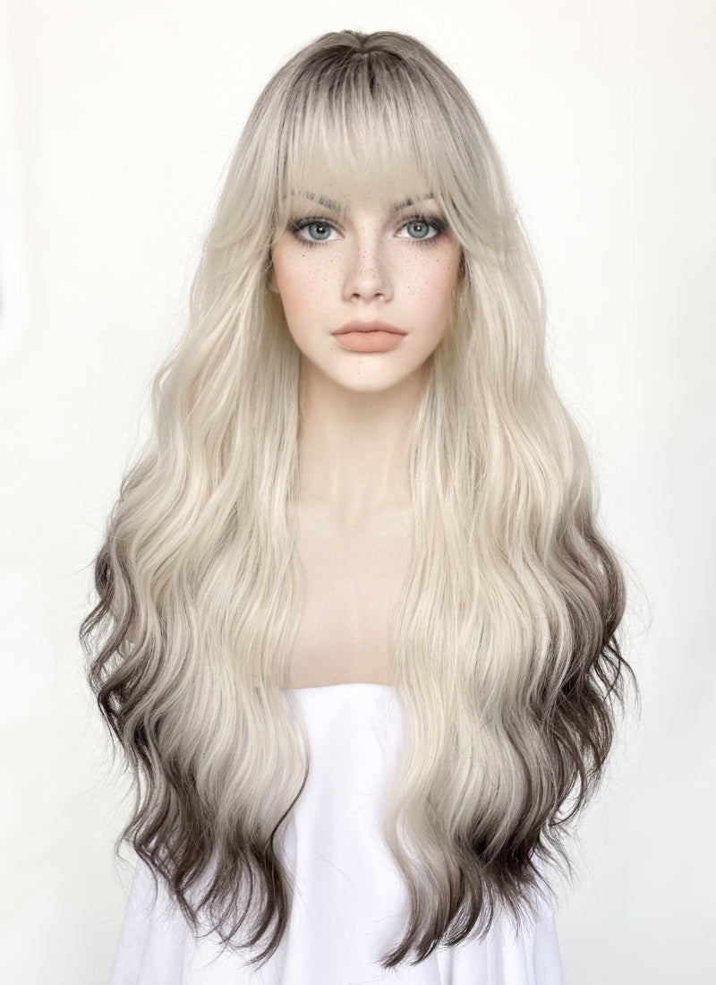 Blonde Mixed Brown With Dark Roots Synthetic Hair Wig