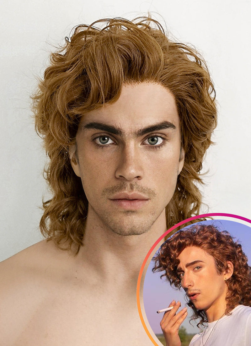 Stranger Things Billy Hargrove Brown Curly Lace Front Synthetic Men s Wig LF1311A