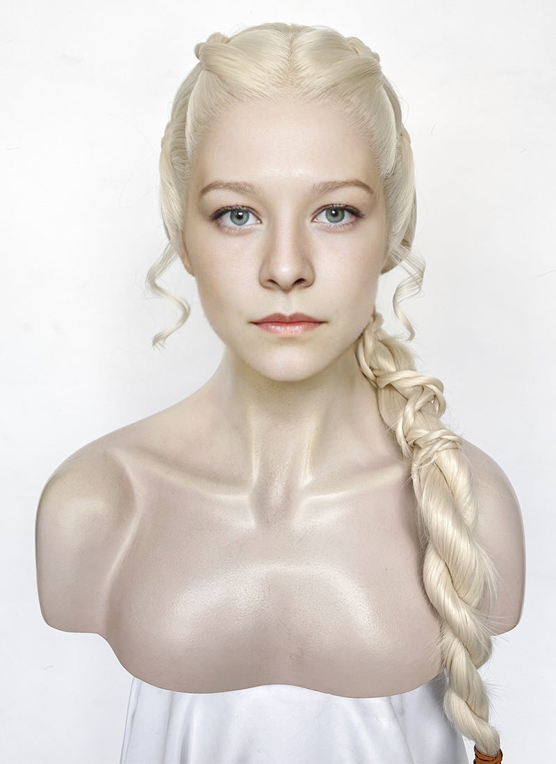 House of the Dragon Queen Rhaenyra Targaryen Platinum Blonde Braided Lace Front Synthetic Wig LF2169