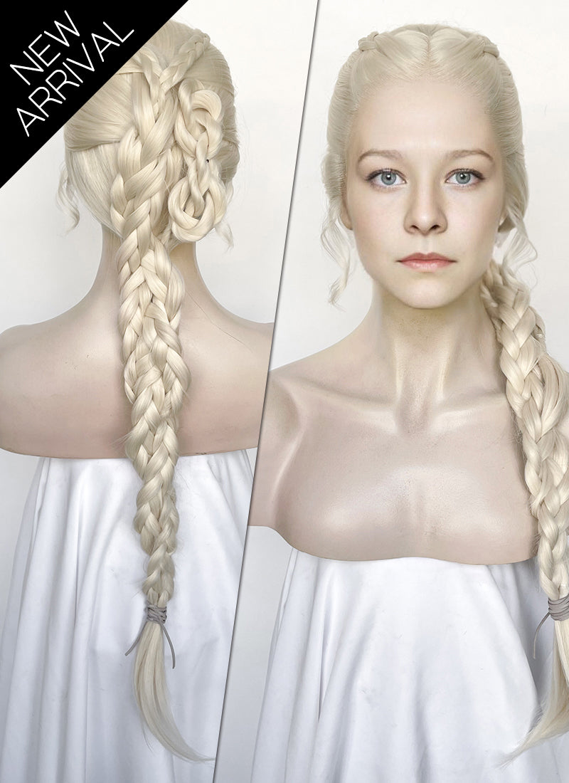 House of the Dragon Queen Rhaenyra Targaryen Platinum Blonde Braided Lace Front Synthetic Wig LF2170