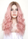 Pastel Pink With Brown Roots Wavy Lace Front Synthetic Wig LF3250
