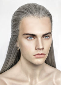 Mixed Grey Straight Lace Front Synthetic Men's Wig LF3270E