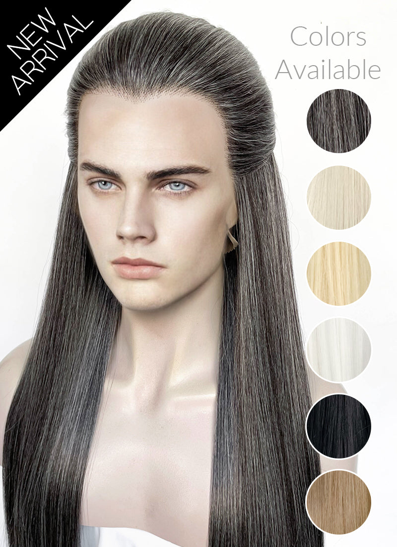 Mixed Dark Grey Straight Lace Front Synthetic Men's Wig LF3270J (Customisable)