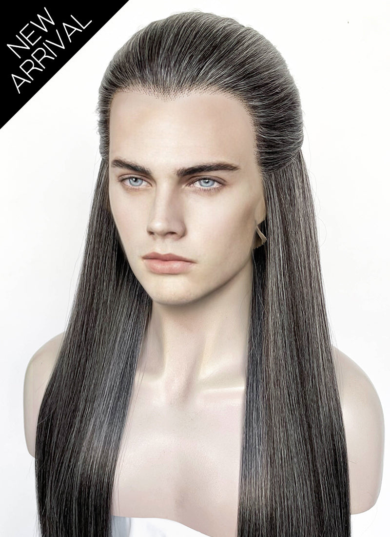 Mixed Dark Grey Straight Lace Front Synthetic Men's Wig LF3270J (Customisable)