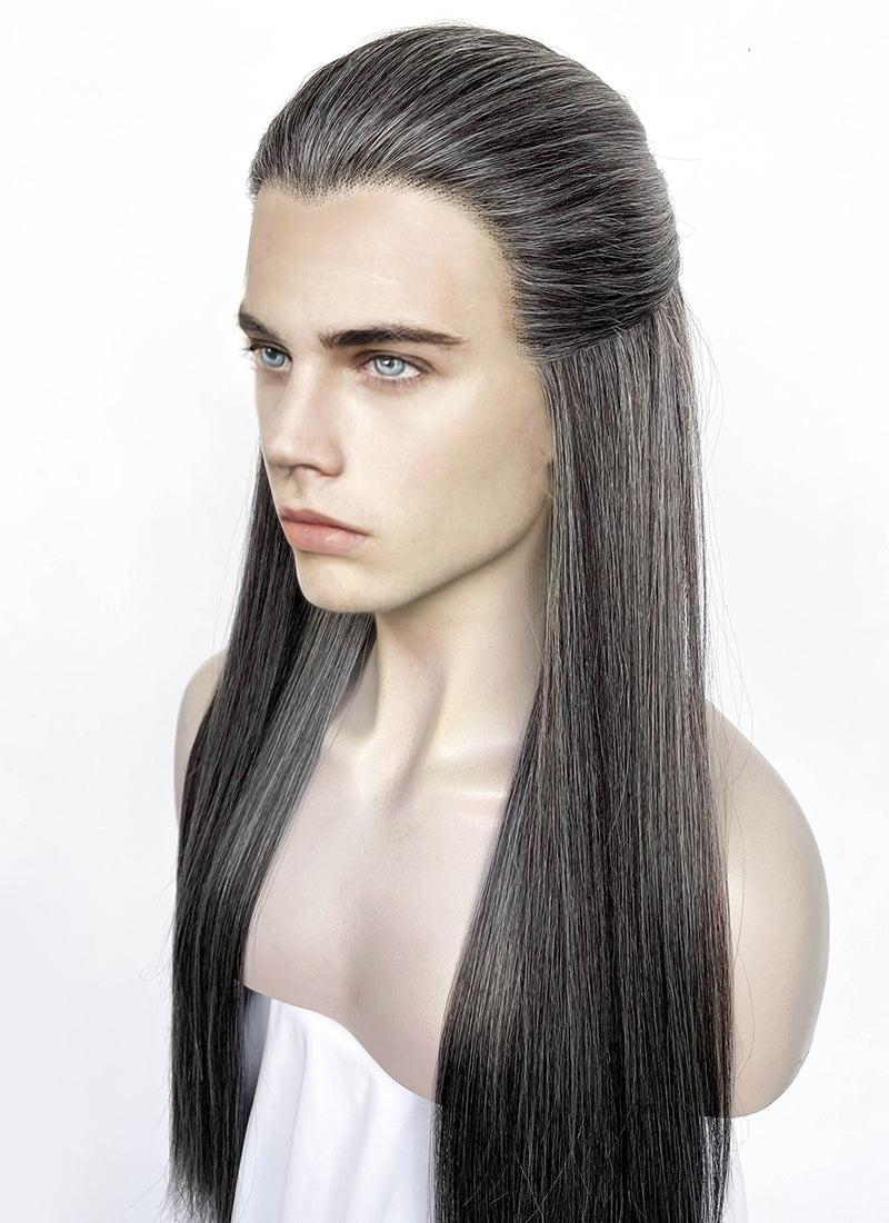 Mixed Dark Grey Straight Lace Front Synthetic Men's Wig LF3270J