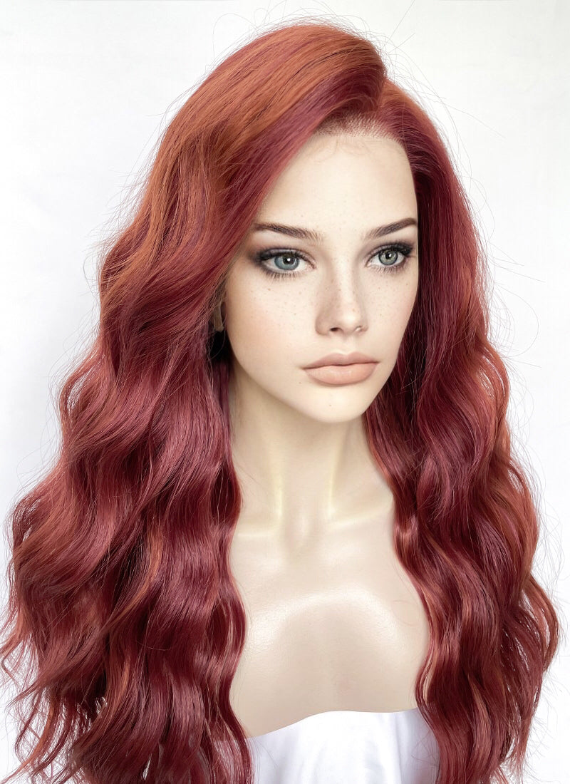 Ginger Mixed Burgundy Red Wavy Lace Front Kanekalon Synthetic Hair Wig  LF3334