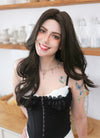 Brunette Curtain Bangs Wavy Lace Front Synthetic Hair Wig LF3337