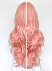 Pink Curtain Bangs Wavy Lace Front Synthetic Wig LF3347