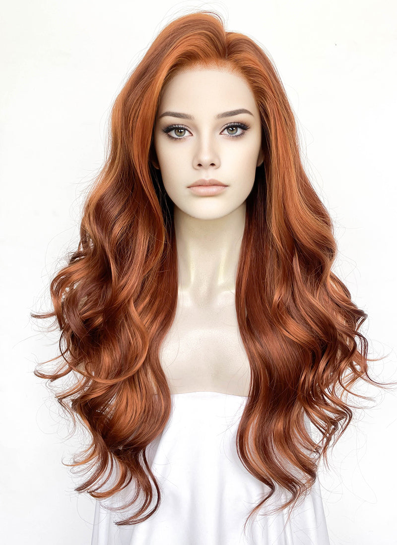 Mixed Auburn Wavy Lace Front Synthetic Wig LF3360