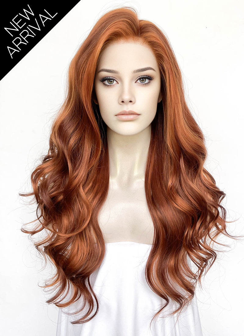 Mixed Auburn Wavy Lace Front Synthetic Wig LF3360