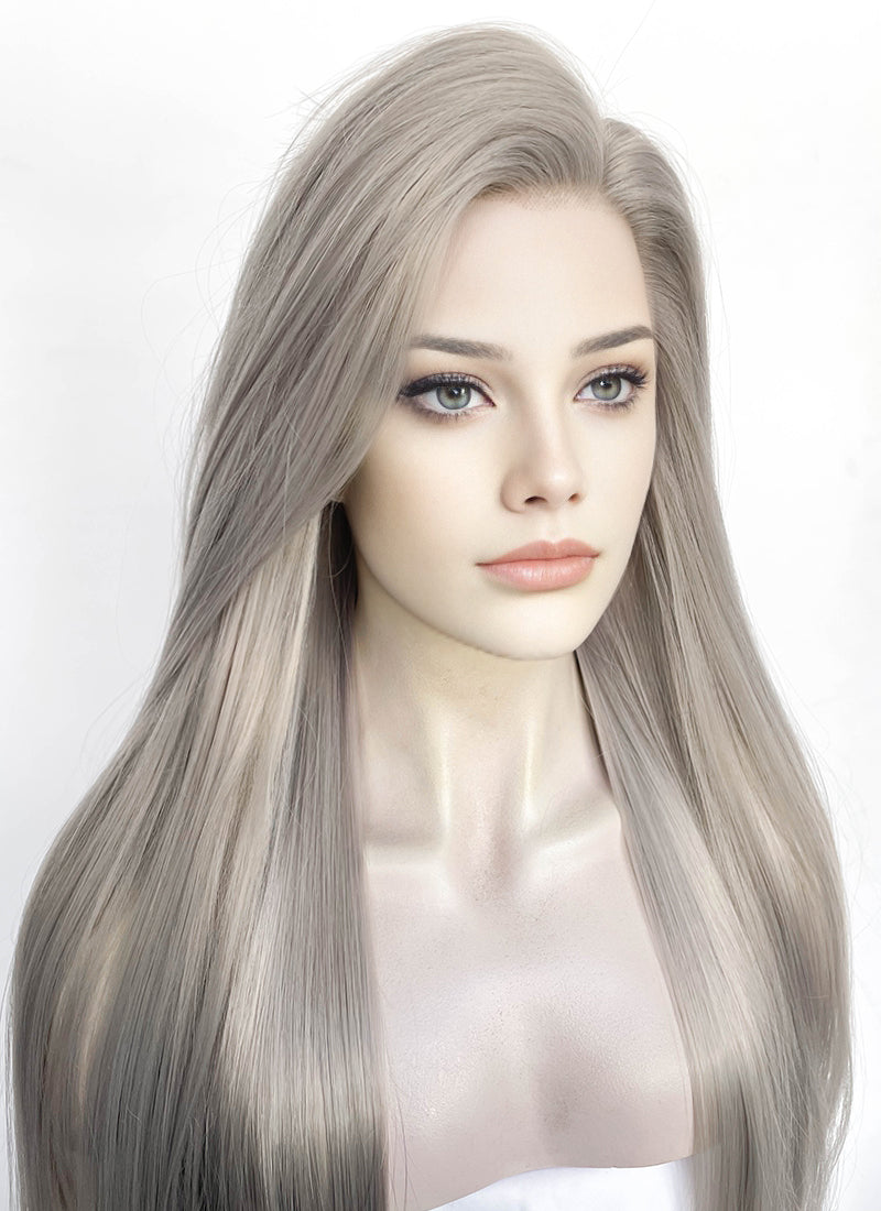 Pastel Blondish Grey Straight Lace Front Synthetic Wig LF3363