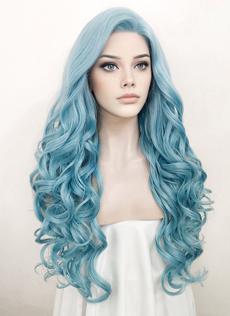 Pastel Blue Wavy Lace Front Synthetic Wig LF5132