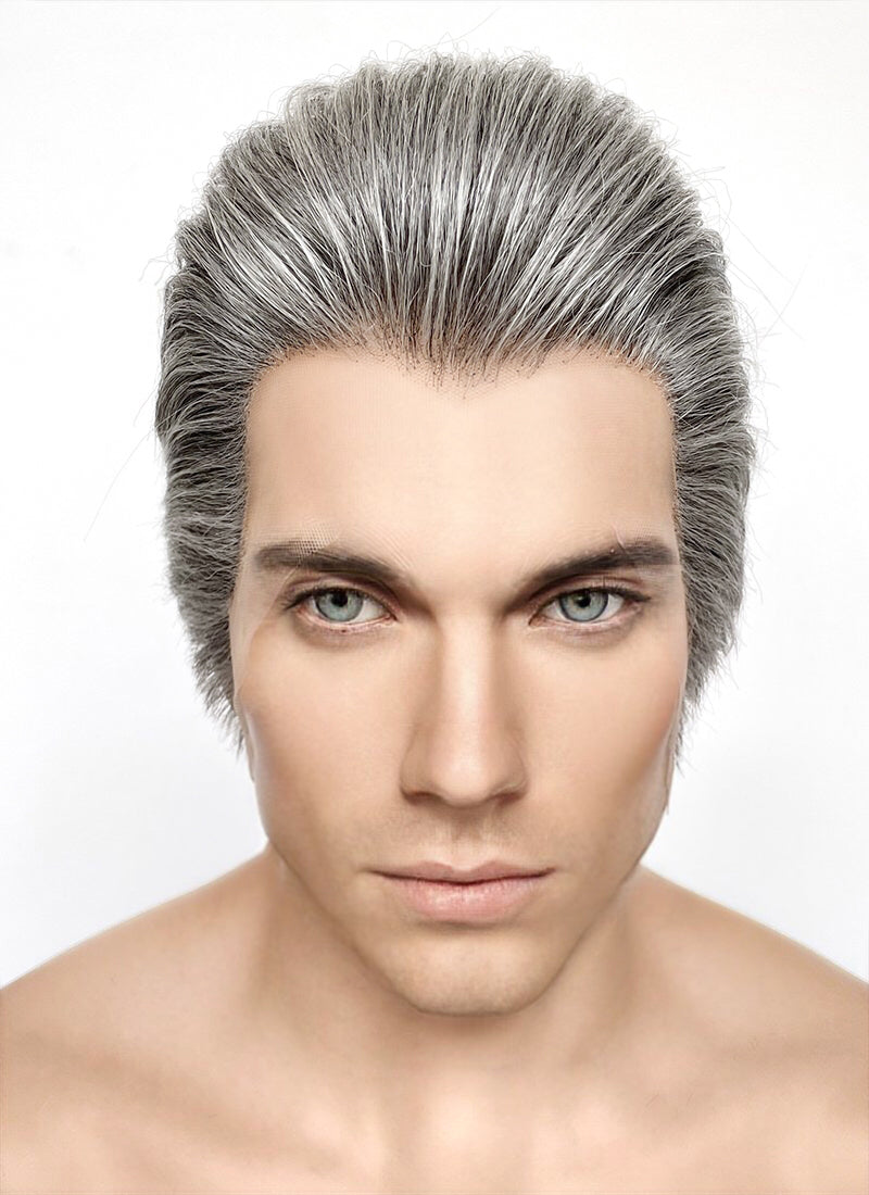 Mixed Grey Straight Lace Front Synthetic Men's Wig LF6010A