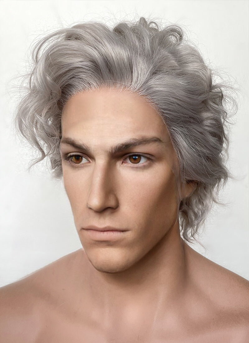 Baldur's Gate 3 Astarion Grey Curly Lace Front Synthetic Men's Wig LF6033