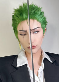 One Piece Roronoa Zoro Green Wavy Lace Front Synthetic Men's Wig LF6044