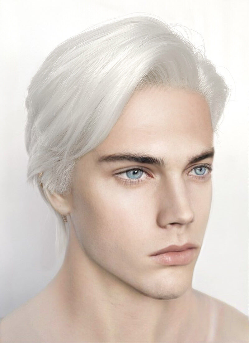 White Straight Lace Front Synthetic Men s Wig LF6047