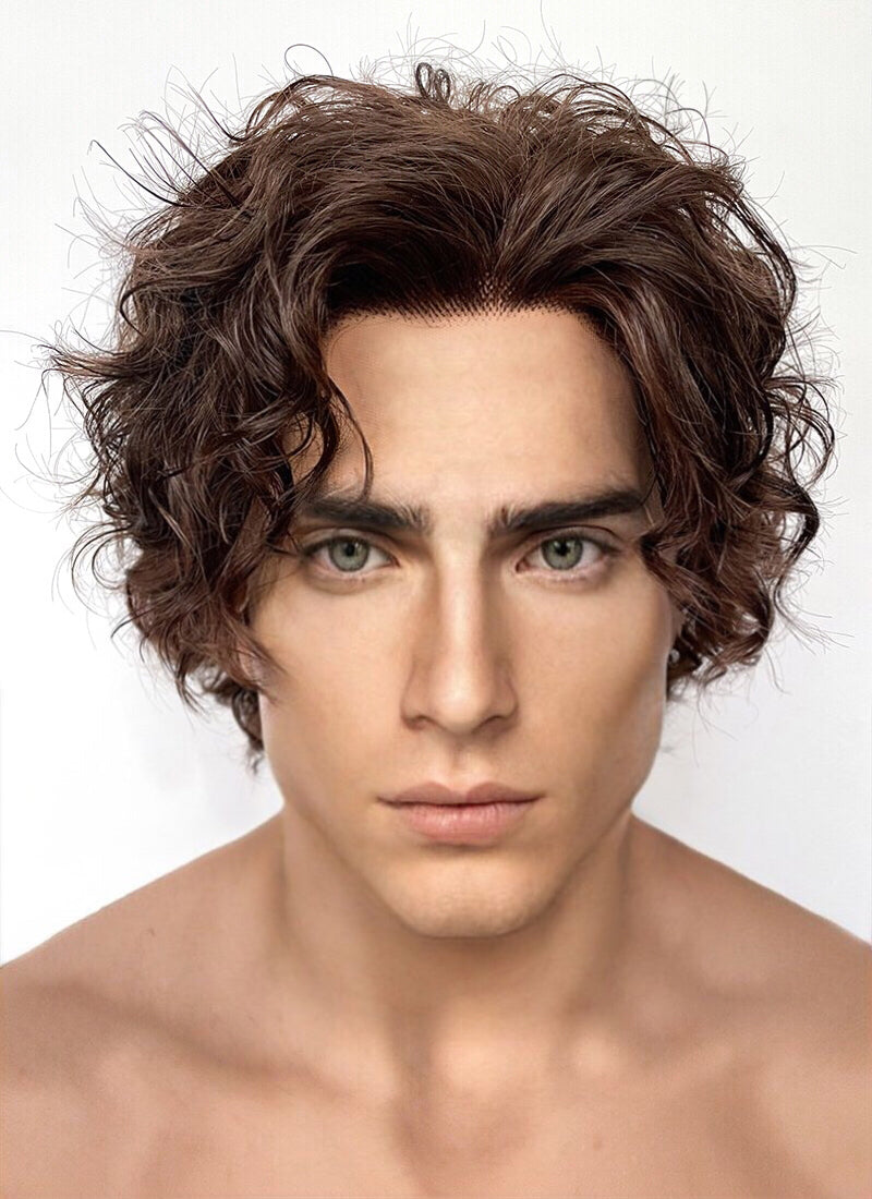 Wonka Timoth e Chalamet Brunette Spiral Curly Lace Front Synthetic Hair Men s Wig LF6054