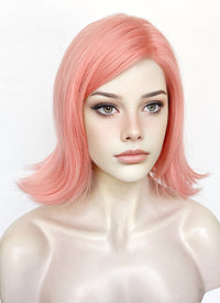 Pink Curtain Bangs Straight Flip Lace Front Synthetic Wig LF6079