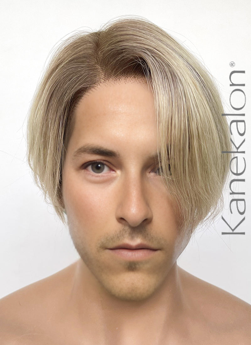 One Piece Sanji Straight Blonde With Brown Roots 13" x 6" Lace Top Kanekalon Synthetic Men's Wig LF6084