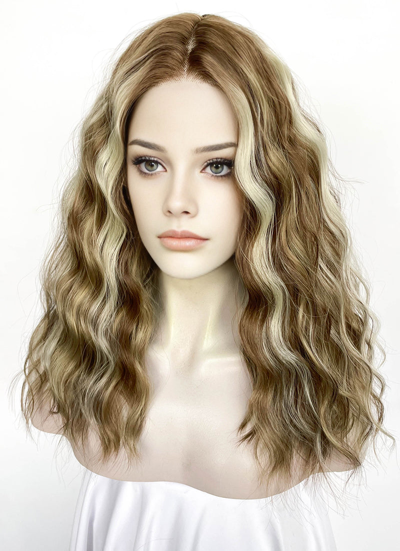 Brown With Blonde Highlights Curly Lace Front Synthetic Wig LF6102