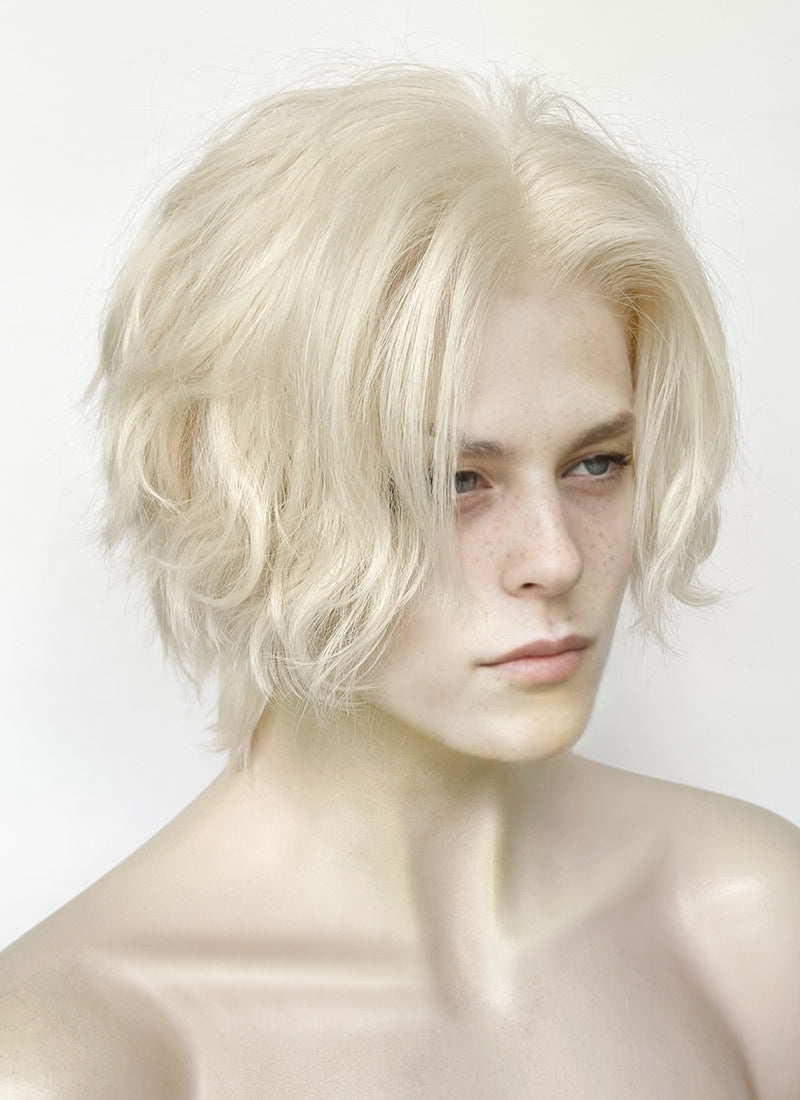 Platinum Blonde Wavy Lace Front Synthetic Men's Wig LF8000 (Customisable)