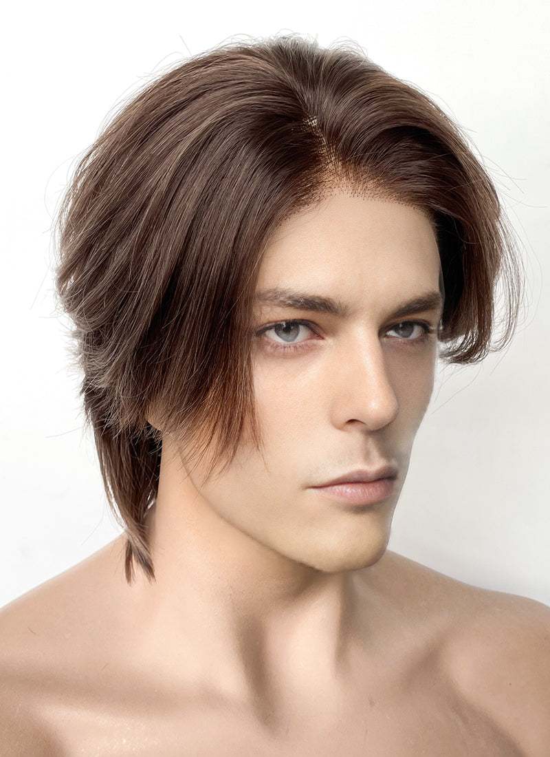 Mixed Brown Straight Lace Front Synthetic Men's Wig LF8010