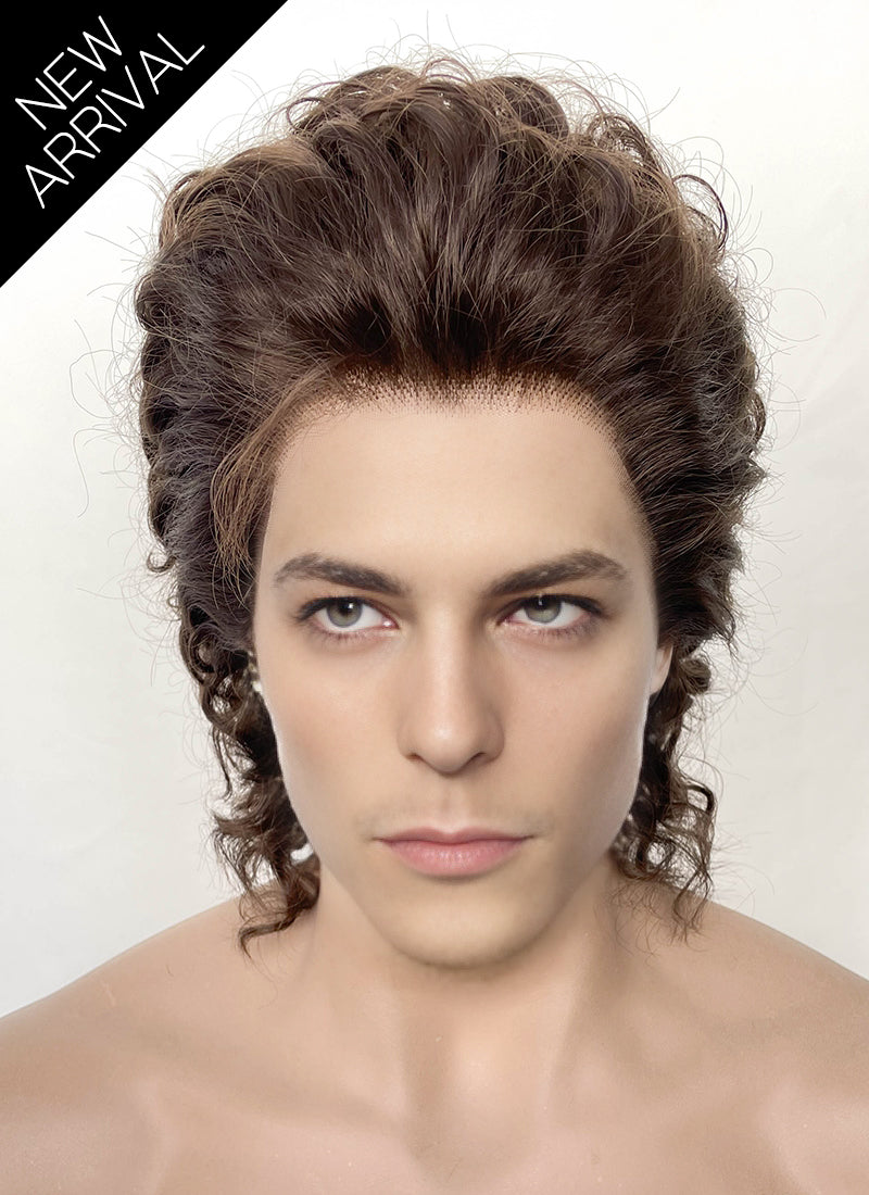 Brunette Curly Lace Front Synthetic Men's Wig LF8017