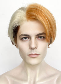 Brown Mixed Blonde Copper Straight Lace Front Synthetic Men's Wig LF8027