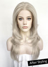 Pastel Blondish Grey Curtain Bangs Straight Lace Front Synthetic Wig LF8028