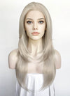 Pastel Blondish Grey Curtain Bangs Straight Lace Front Synthetic Wig LF8028