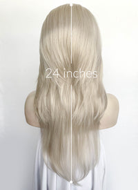 Pastel Blondish Grey Curtain Bangs Straight Lace Front Synthetic Wig LF8028