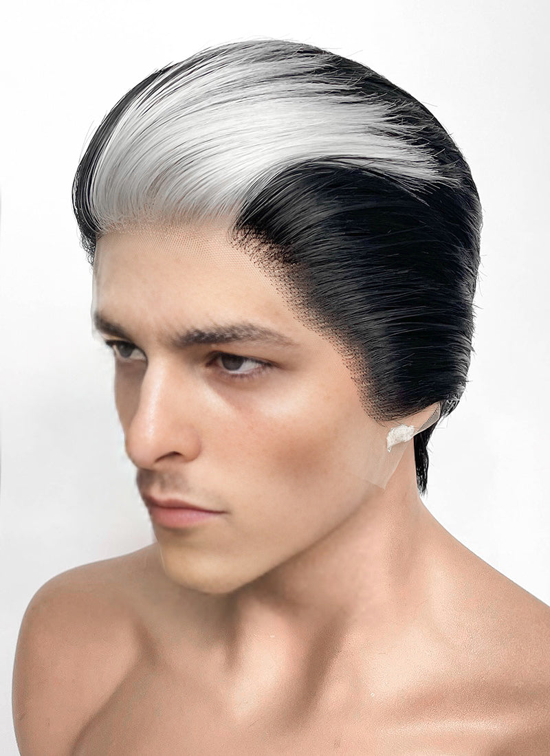 Black And White Straight Lace Front Synthetic Men's Wig LF8030