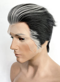 Arcane Silco Black Mixed Grey Straight Lace Front Synthetic Men's Wig LF8031