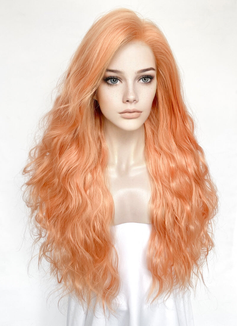 Peach Pink Wavy Lace Front Synthetic Hair Wig LFK5540